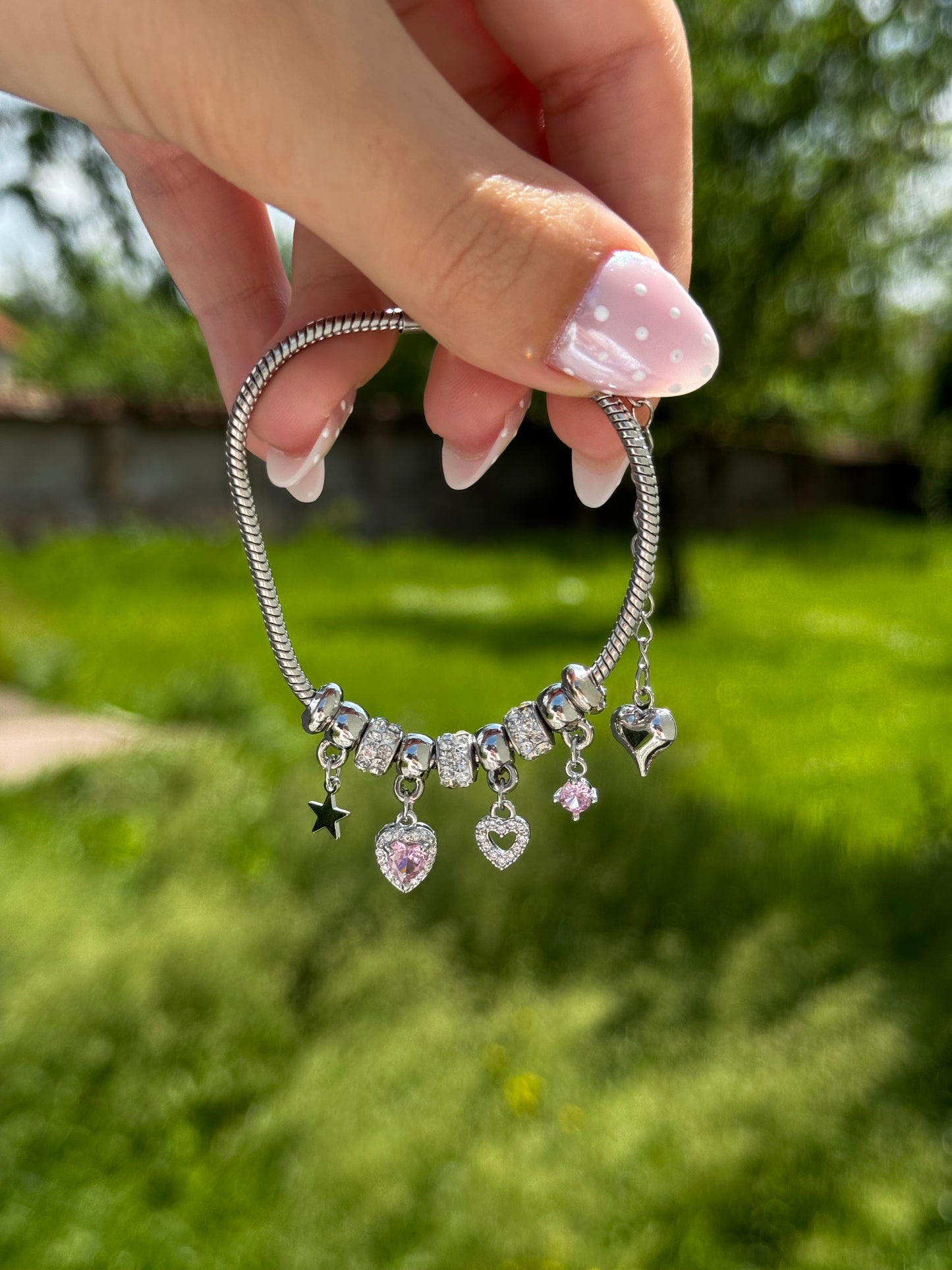 Pink Silver Charm Bracelet