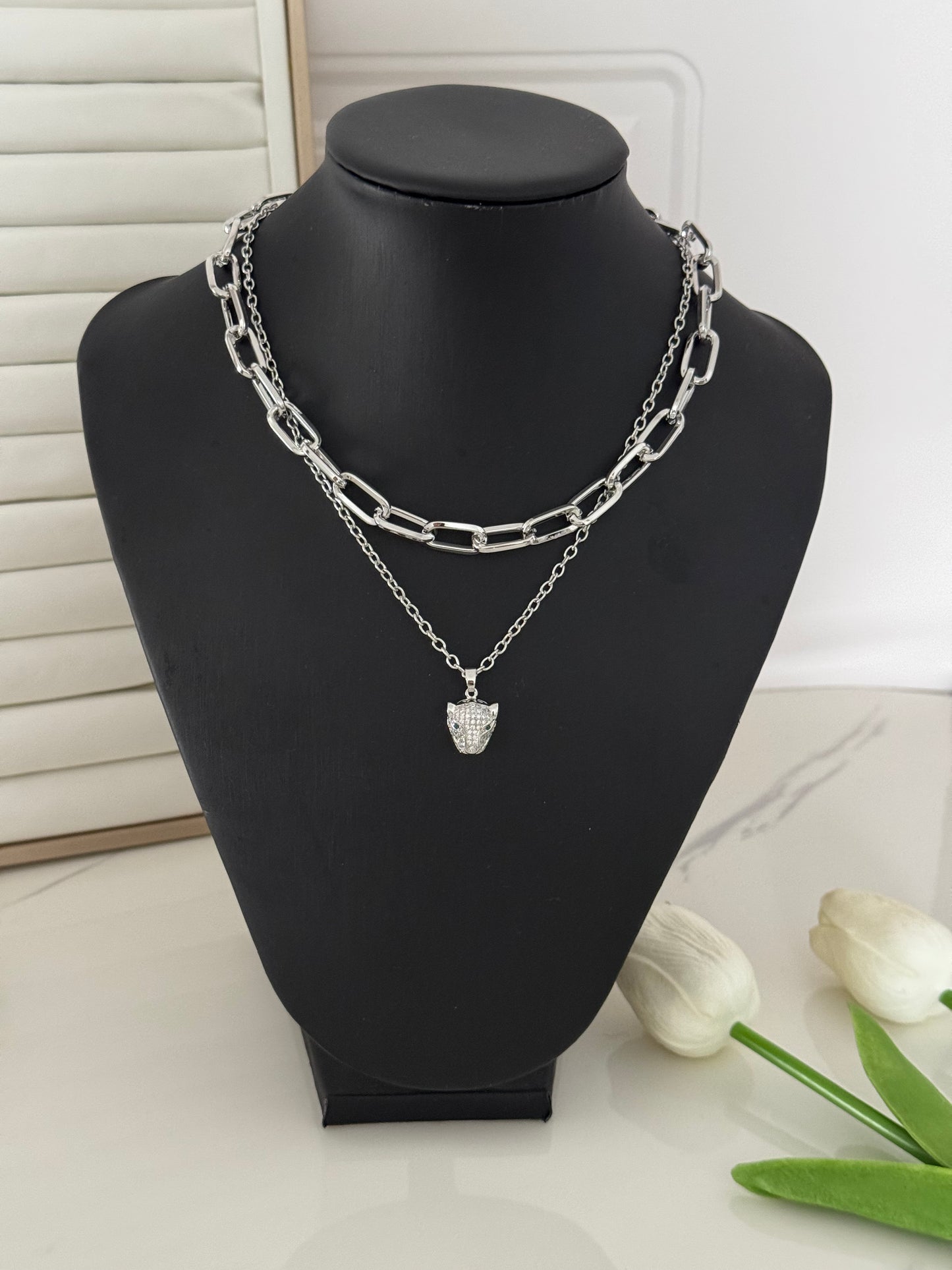Silver Double layer necklace